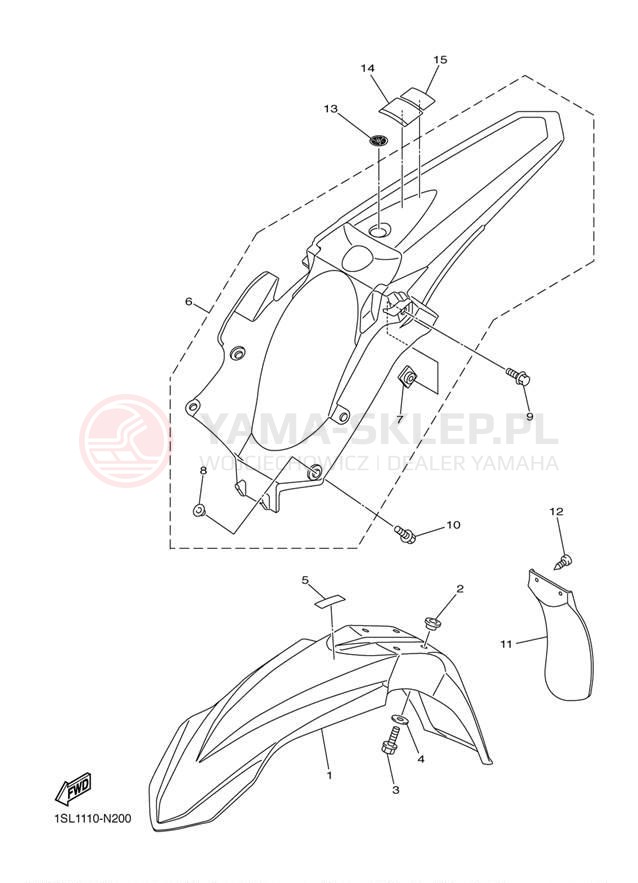 Schemat "błotnik" do Yamaha YZ250FE YZ250FEL/YZ250FEW