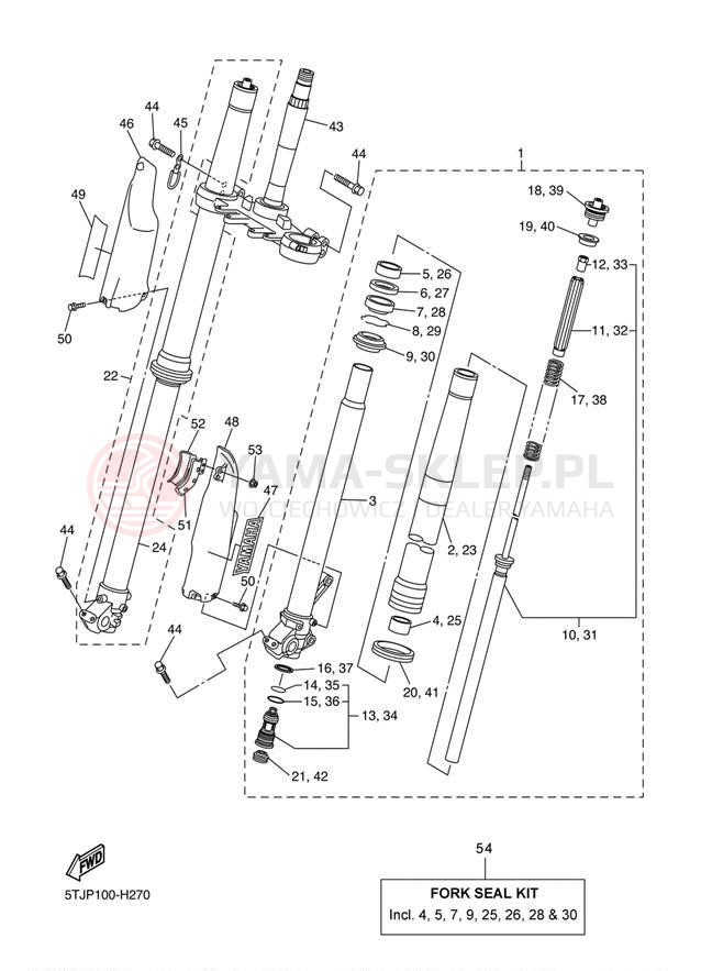 Schemat "Amortyzatory przód" do Yamaha WR250F WR250FY