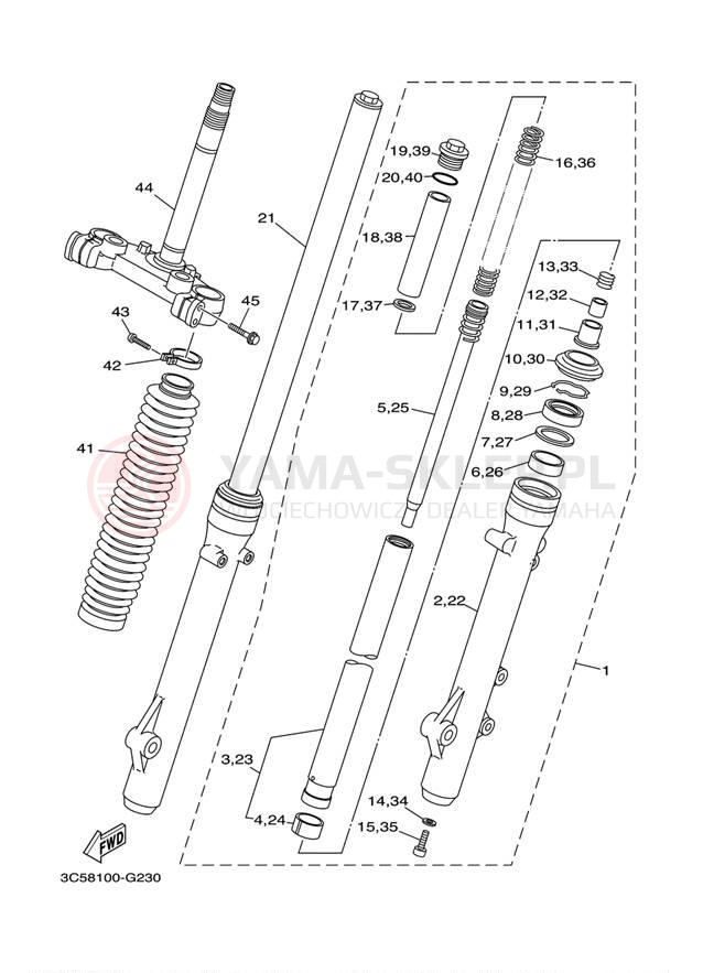 Schemat "Amortyzatory przód" do Yamaha XT250 XT250YC/XT250Y