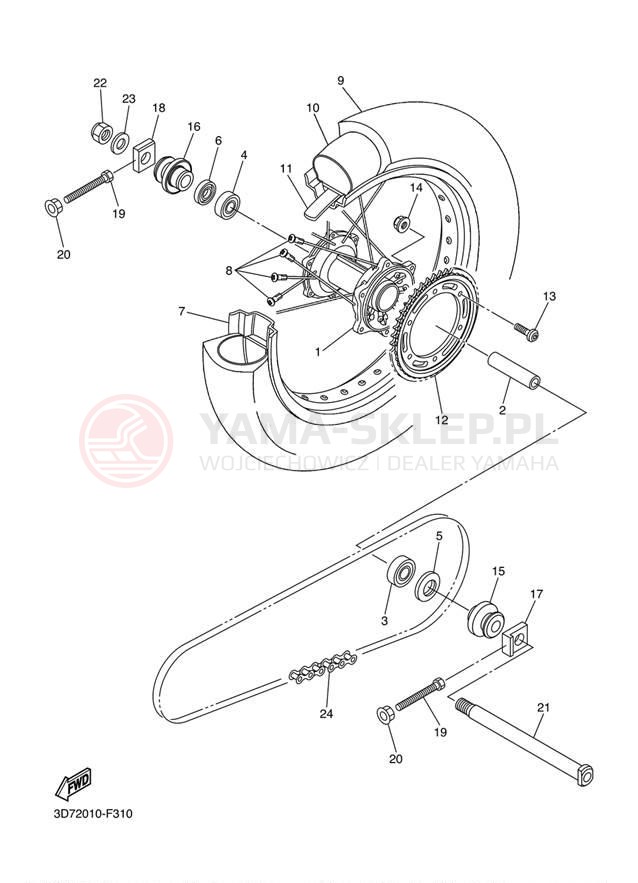 Schemat "Koło tył" do Yamaha WR250X WR25XACW/WR25XAW