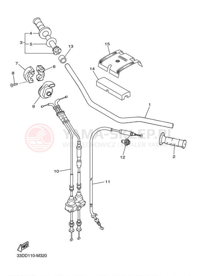 Schemat "Kierownica i osprzęt" do Yamaha YZ450F YZ450FDW/YZ450FDL