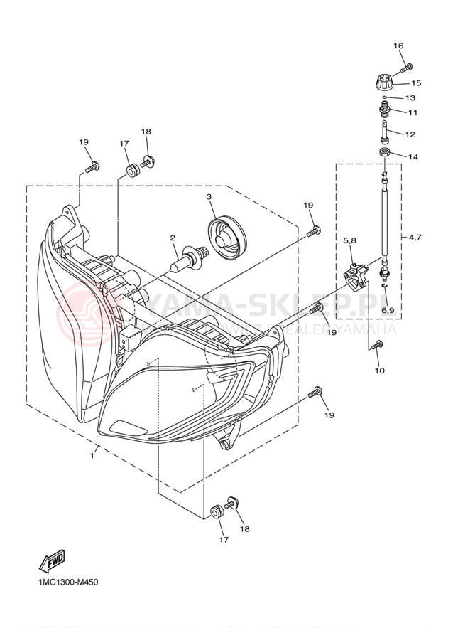 Schemat "Lampa przód" do Yamaha FJR1300A FJR13ADG/FJR13ADCG