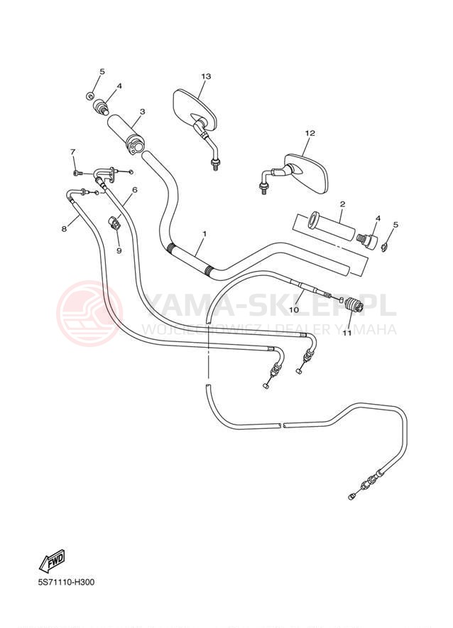 Schemat "Kierownica i osprzęt" do Yamaha V STAR 950 XVS95ZCR/XVS95ZR