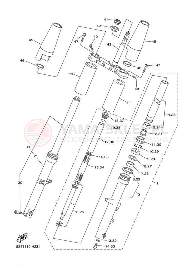 Schemat "Amortyzatory przód" do Yamaha V STAR 950 XVS95ZCR/XVS95ZR