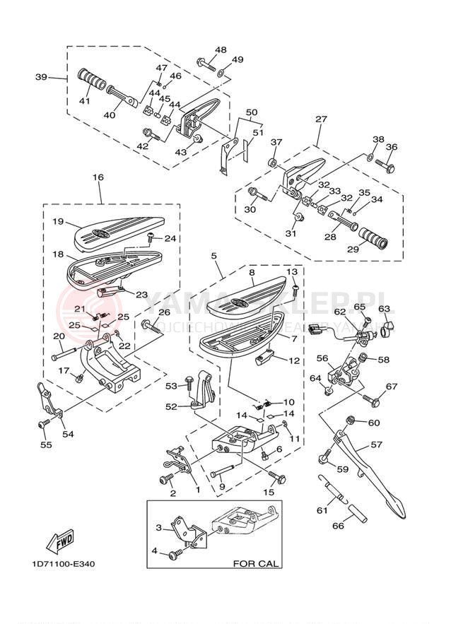 Schemat "Stopka postojowa i podnóżki" do Yamaha ROADLINER S XV19SZL/XV19SZCL