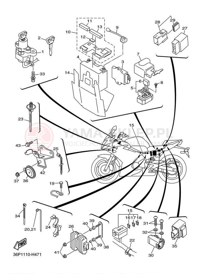 Schemat "układ elektryczny" do Yamaha FZ6R FZ6RBW/FZ6RBCW