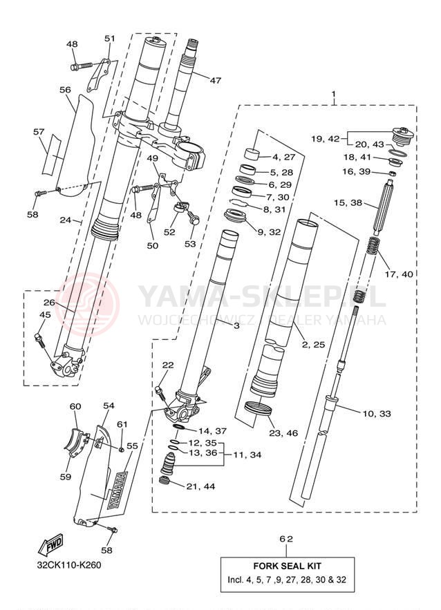Schemat "Amortyzatory przód" do Yamaha WR250R WR25RAL/WR25RACL