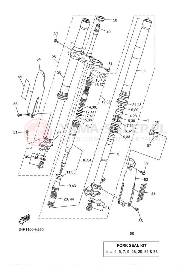 Schemat "Amortyzatory przód" do Yamaha YZ250F YZ250FYW/YZ250FYL