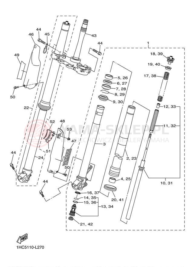 Schemat "Amortyzatory przód" do Yamaha WR250F WR250FD