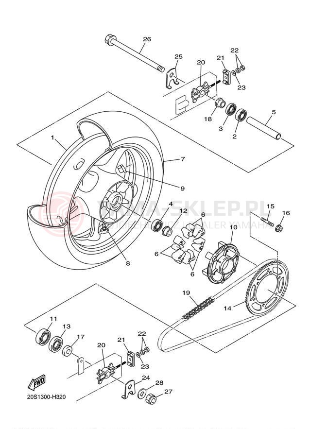 Schemat "Koło tył" do Yamaha FZ6R FZ6RAO/FZ6RACO