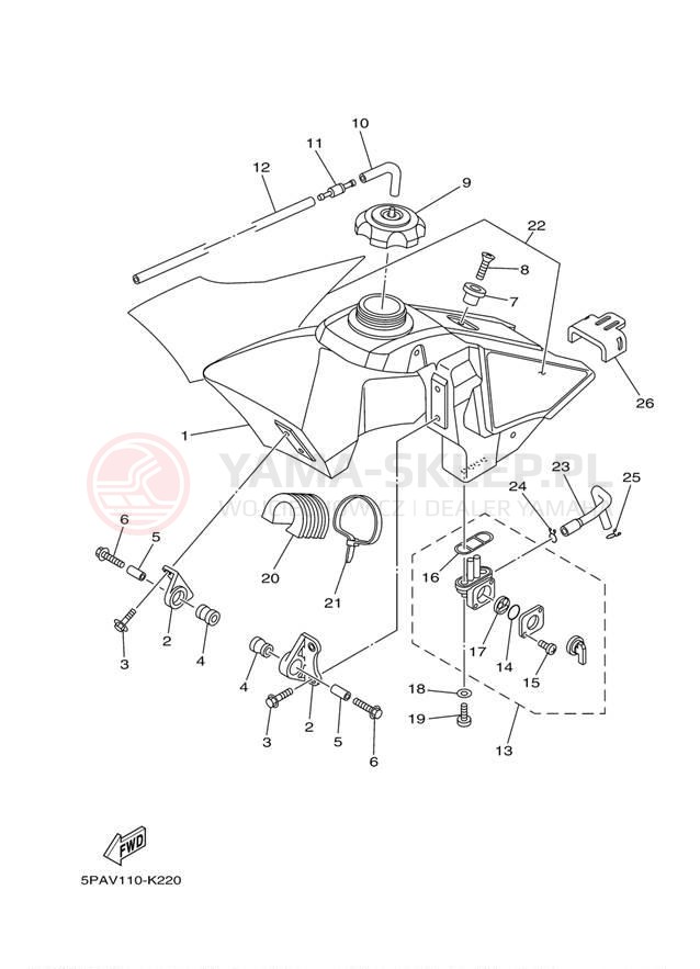 Schemat "zbiornik paliwa" do Yamaha YZ85 YZ85A