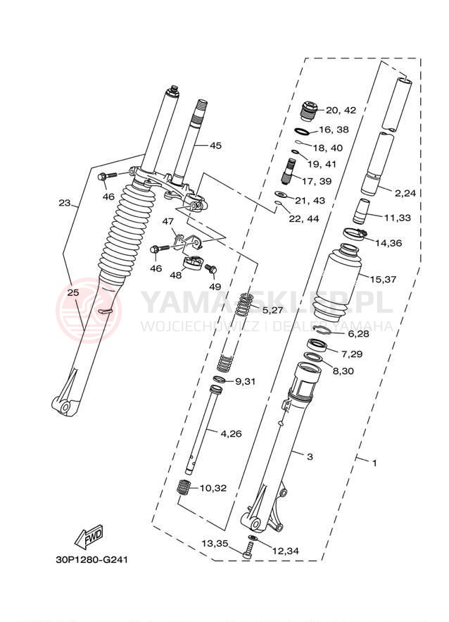 Schemat "Amortyzatory przód" do Yamaha TTR125LE TTR125LED