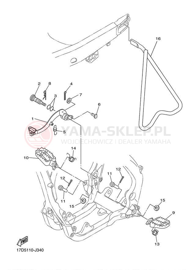 Schemat "Stopka postojowa i podnóżki" do Yamaha YZ250FB YZ250FBW/YZ250FBL