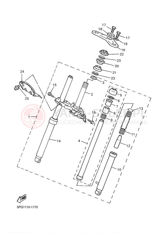 Schemat "Amortyzatory przód" do Yamaha PW50 PW50D1
