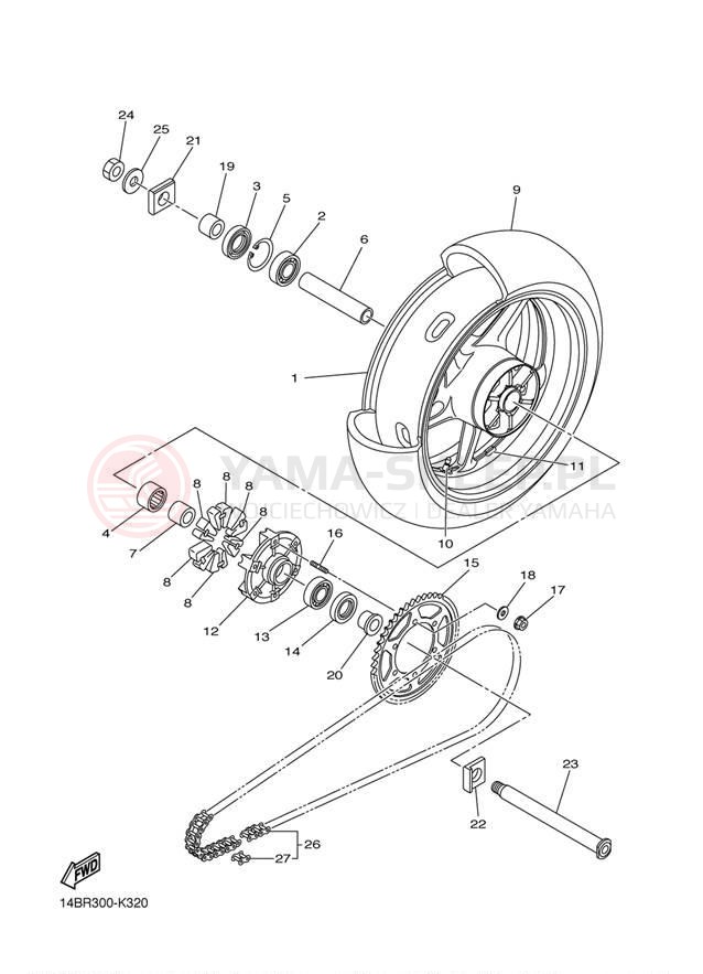 Schemat "Koło tył" do Yamaha YZFR1 YZFR1ACR/YZFR1AR