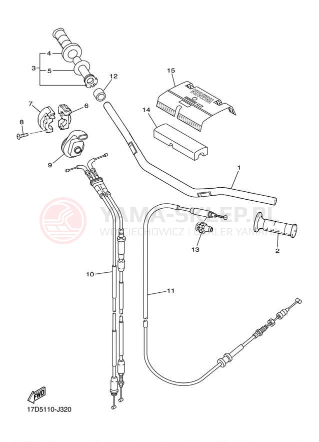 Schemat "Kierownica i osprzęt" do Yamaha YZ250F YZ250FAB/YZ250FAL