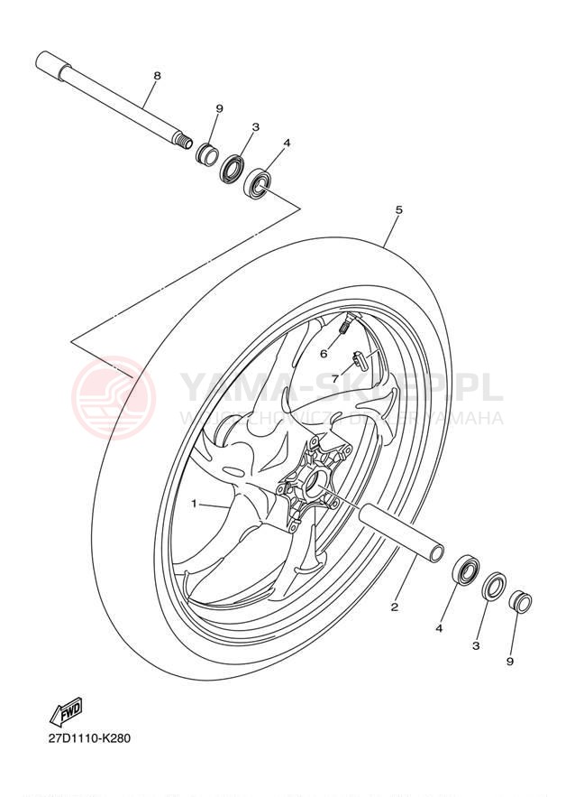 Schemat "Koło przód" do Yamaha STRYKER XVS13CBR/XVS13CBCR