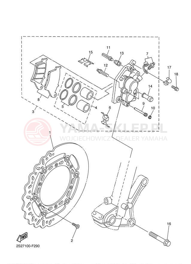 Schemat "Zacisk hamulcowy + tarcza przód" do Yamaha WR250F WR250FY
