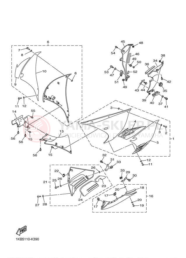 Schemat "elementy nadwozia" do Yamaha YZFR1 YZFR1ACR/YZFR1AR