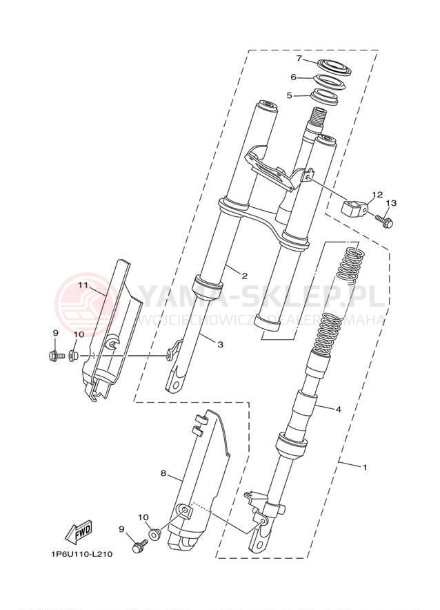 Schemat "Amortyzatory przód" do Yamaha TTR50E TTR50EB