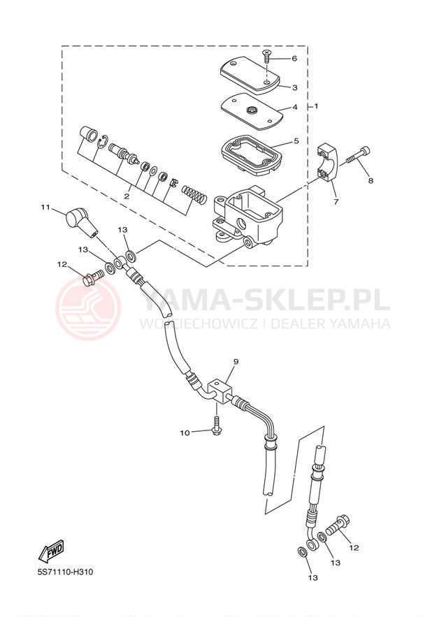 Schemat "Pompa hamulcowa przednia" do Yamaha V STAR 950 XVS95YB/XVS95YCB