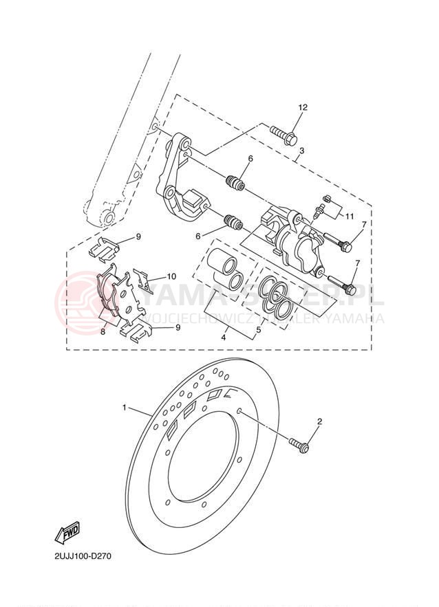 Schemat "Zacisk hamulcowy + tarcza przód" do Yamaha V STAR 250 XV250ZB/XV250ZCB