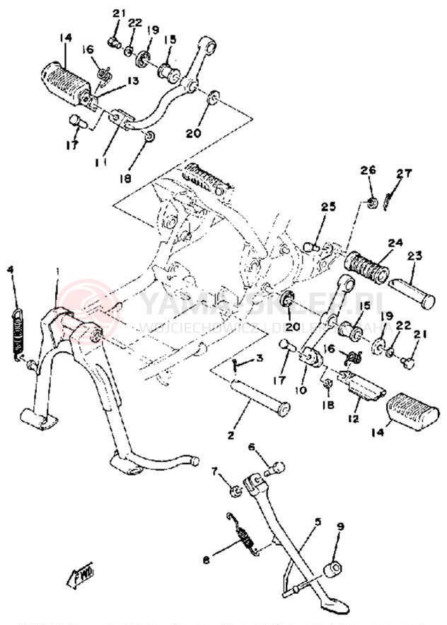 Schemat "Stopka postojowa i podnóżki" do Yamaha RD400F