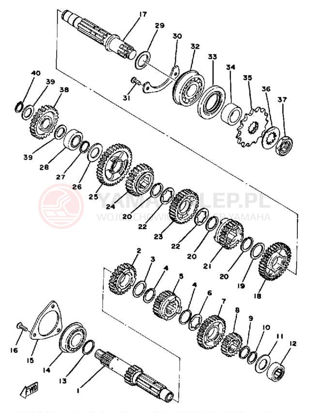 Schemat "Skrzynia biegów " do Yamaha DT250E/DT400E