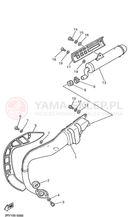 Schemat "Wydech końcowy" do Yamaha YZINGER PW80N1