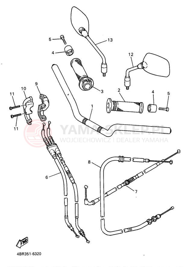 Schemat "Kierownica i osprzęt" do Yamaha SECA II XJ600SJ/XJ600SJC