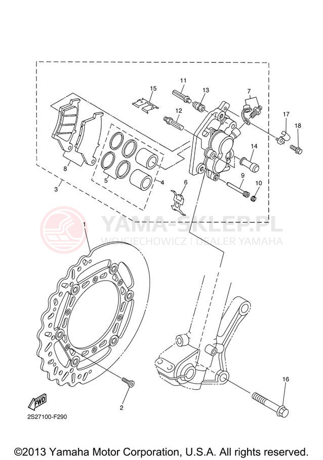Schemat "Zacisk hamulcowy + tarcza przód" do Yamaha WR250FX WR250FX