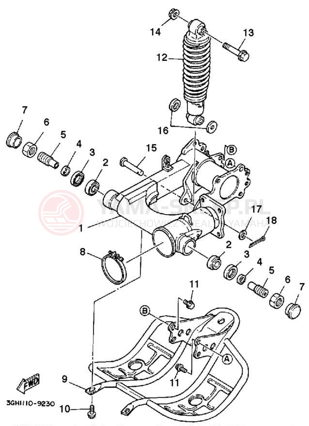 Schemat "wahacz, zawieszenie tył" do Yamaha MOTO-4 YFM250B