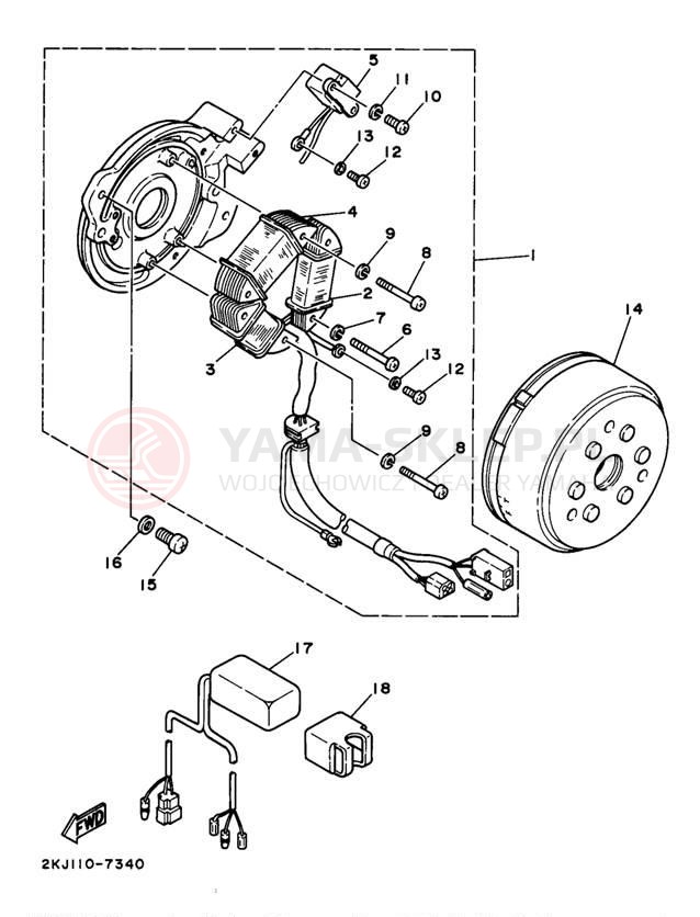Schemat "prądnica" do Yamaha XT350J/XT350JC