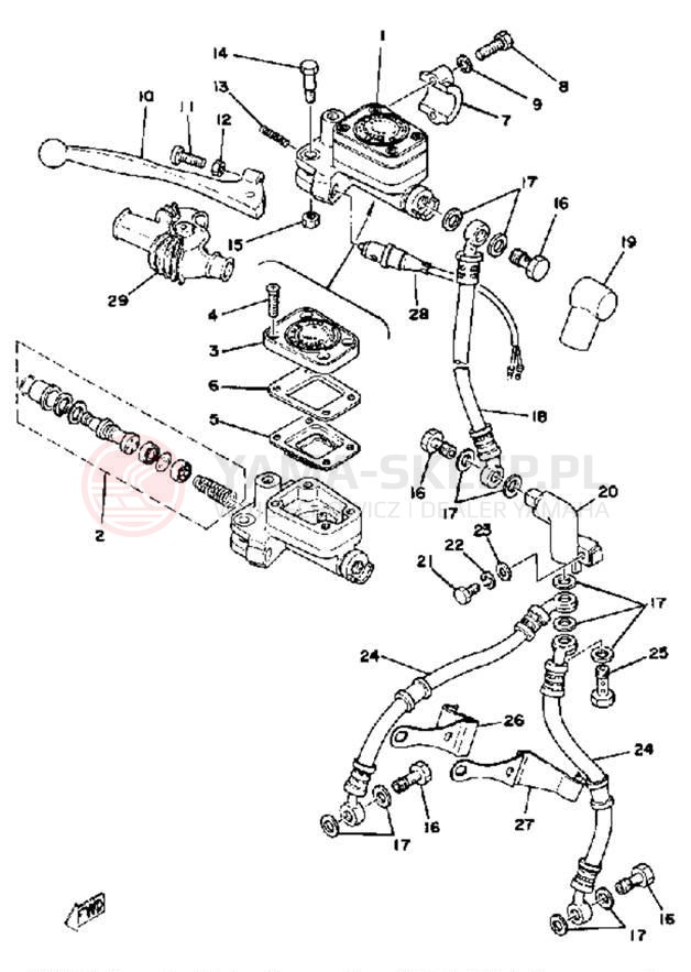 Schemat "Pompa hamulcowa przednia, przewód" do Yamaha XS750E_227