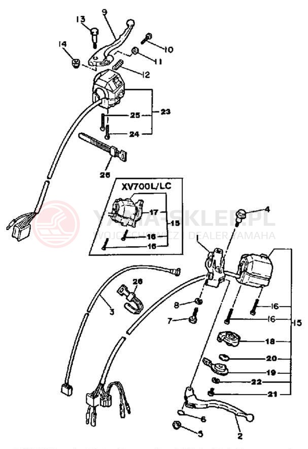 Schemat "Kierownica i osprzęt" do Yamaha VIRAGO 700 XV700L/XV700LC