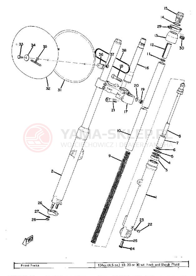 Schemat "Amortyzatory przód" do Yamaha MX175A