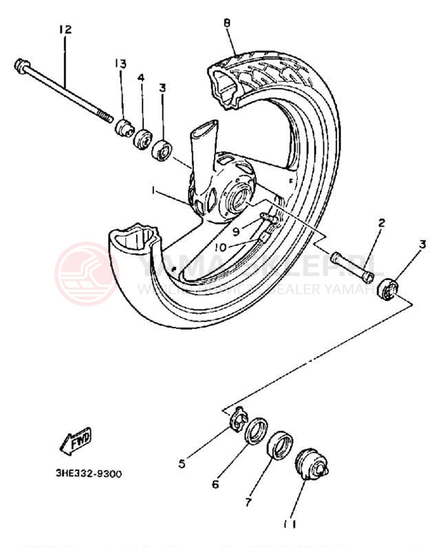 Schemat "Koło przód" do Yamaha FZR600WC
