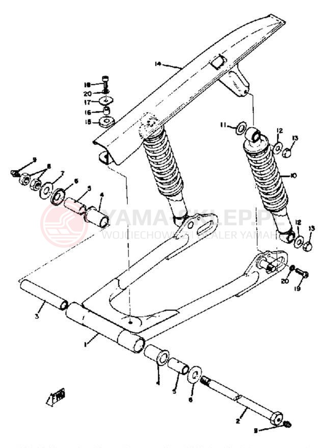 Schemat "wahacz, zawieszenie tył" do Yamaha RD350A