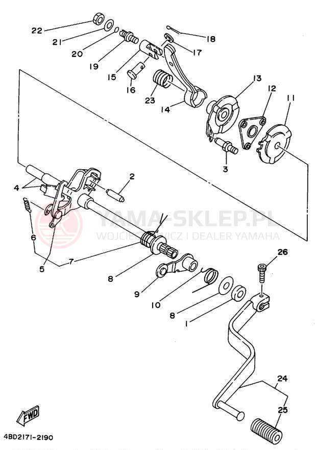 Schemat "Dźwignia zmiany biegów, wałek" do Yamaha TIMBERWOLF 2WD YFB250G