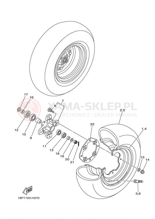 Schemat "Koło przód" do Yamaha YFZ450R YFZ450RYL/YFZ450RYW