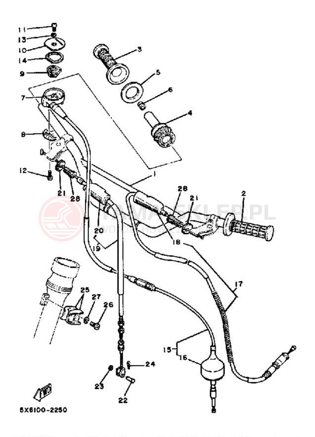 Schemat "Kierownica i osprzęt" do Yamaha YZ250J