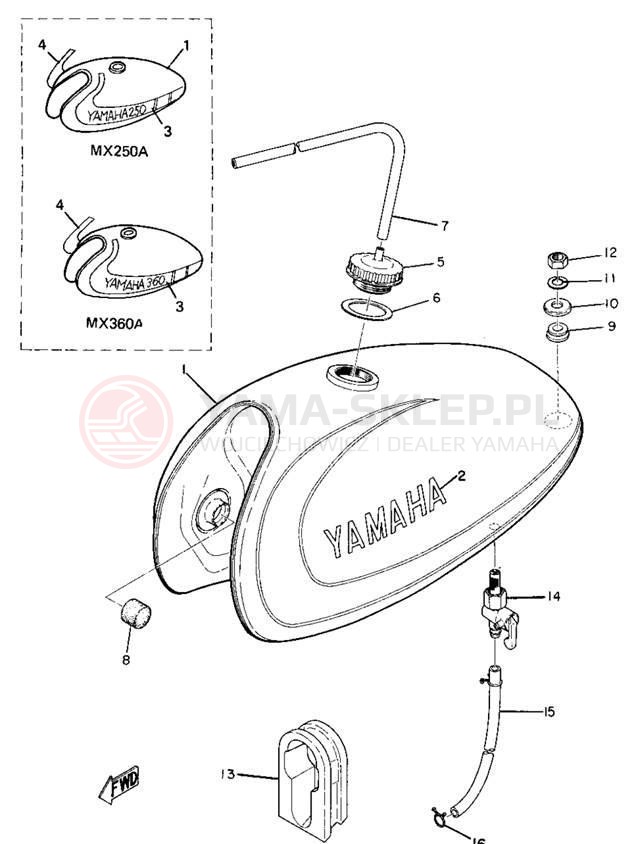 Schemat "zbiornik paliwa" do Yamaha MX250/MX360