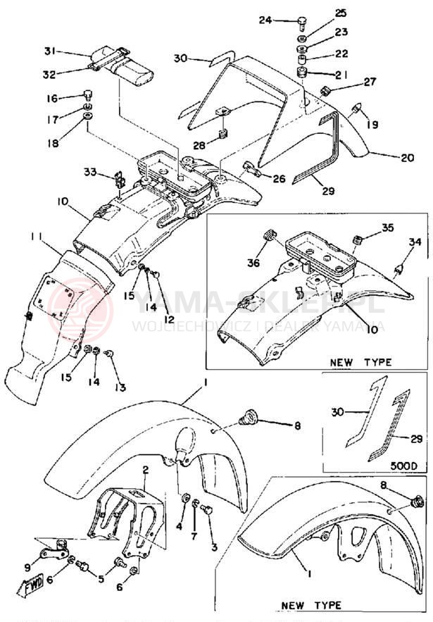 Schemat "Błotniki przód i tył" do Yamaha XS500C