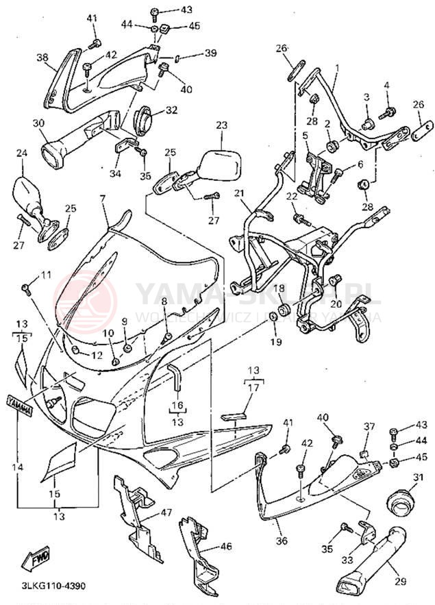 Schemat "elementy nadwozia" do Yamaha FZR1000FC/FZR1000F