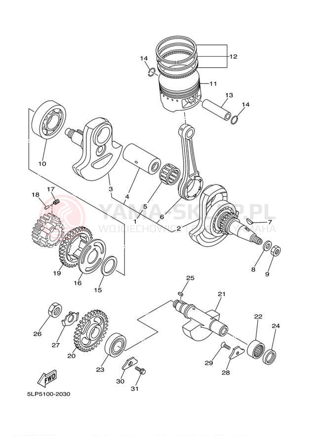Schemat "Wał korbowy, tłok" do Yamaha 660R RAPTOR YFM660RP