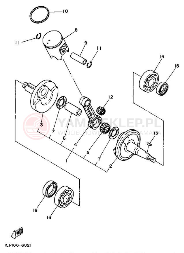 Schemat "Wał korbowy, tłok" do Yamaha YZ80T