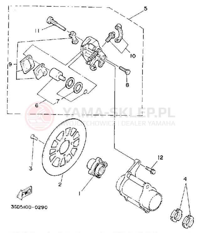 Schemat "Zacisk hamulcowy tylny" do Yamaha YFM350XD