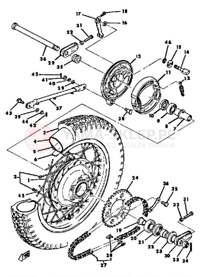 Schemat "Koło tył" do Yamaha TX650A