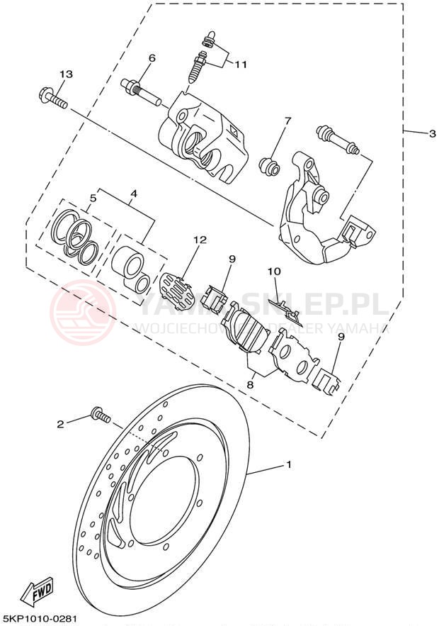 Schemat "Zacisk hamulcowy + tarcza przód" do Yamaha V-STAR CUSTOM XVS650PC/XVS650P