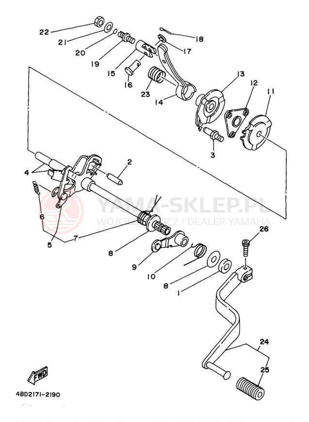 Schemat "Dźwignia zmiany biegów, wałek" do Yamaha TIMBERWOLF 2WD YFB250UJ